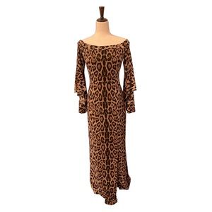 Animal print ruffle sleeve off shoulder maxi size large